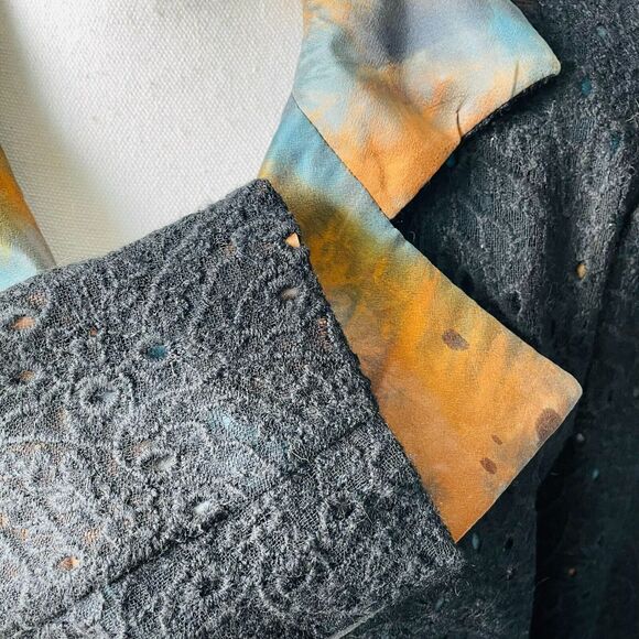 Randall Darwall Blazer Lace Silk Watercolor Black Notched Collar Statement Large - Picture 11 of 13